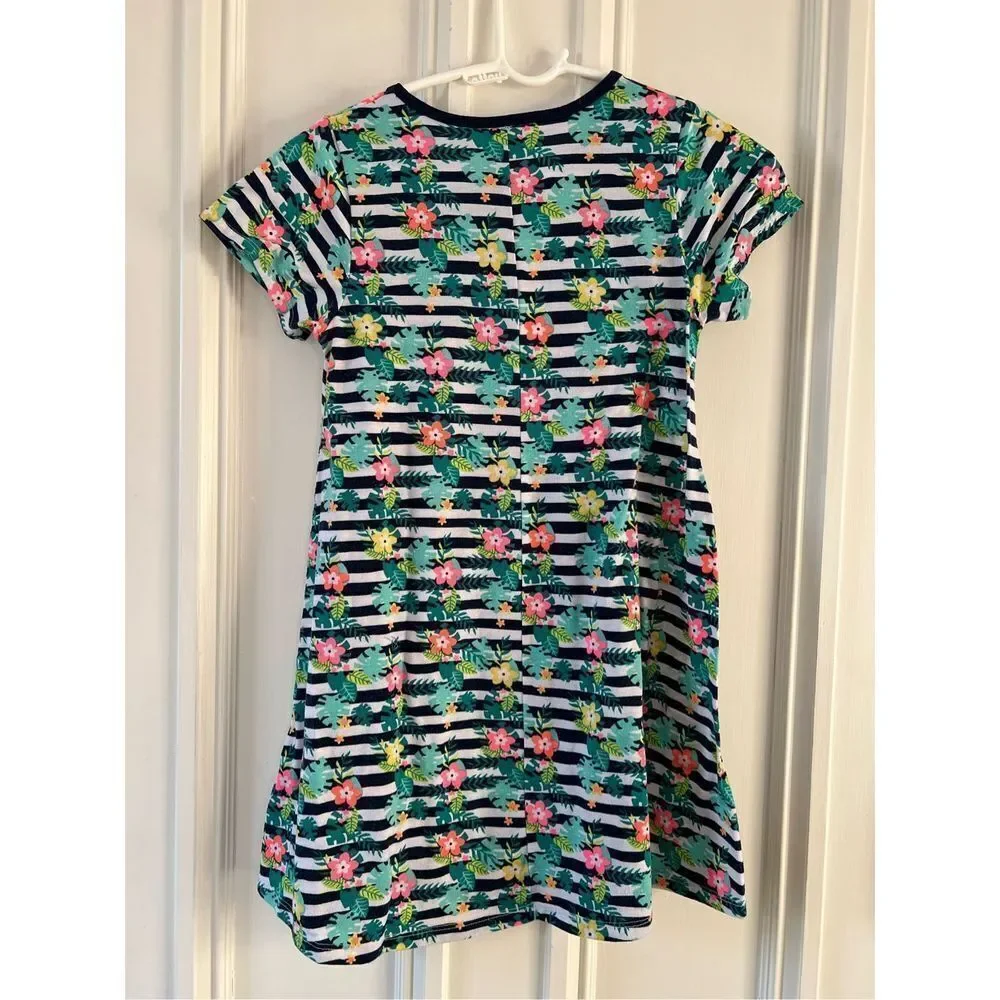 Bobbi Brooks black and white striped multicolor floral t- shirt dress XL